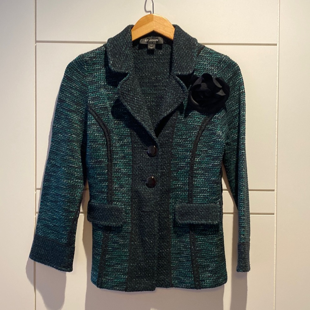 St. John green and black wool blazer